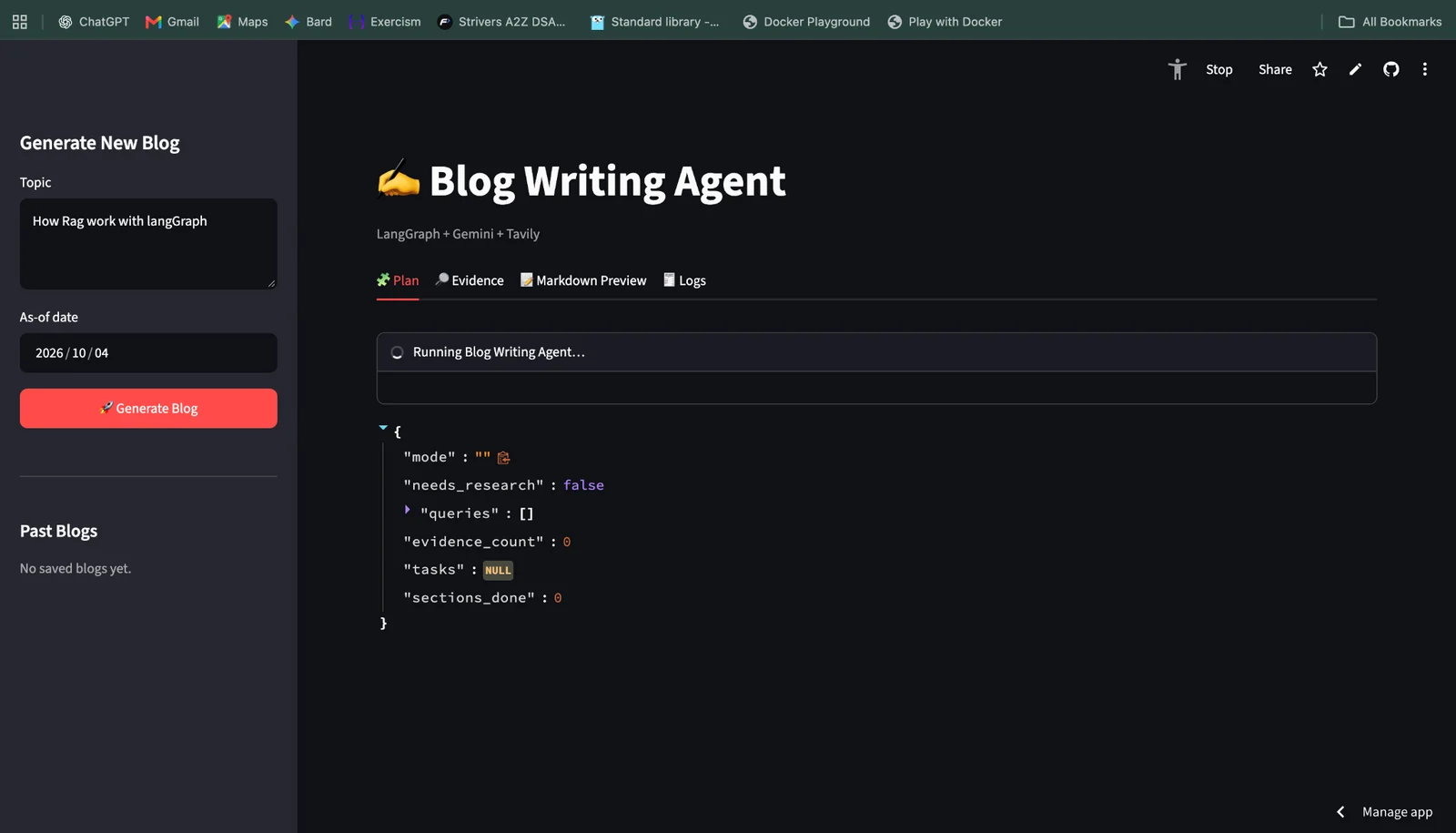 AI Blog Writing Agent application overview