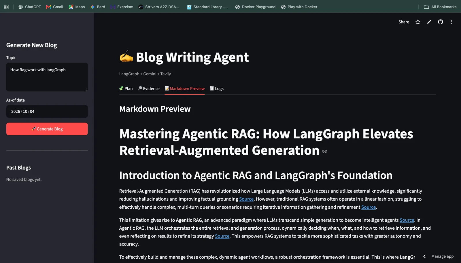 AI Blog Writing Agent Markdown preview